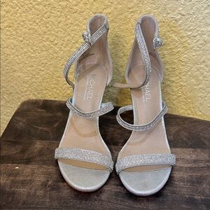 Michael Shannon Silver Rhinestone Strappy Evening Heels